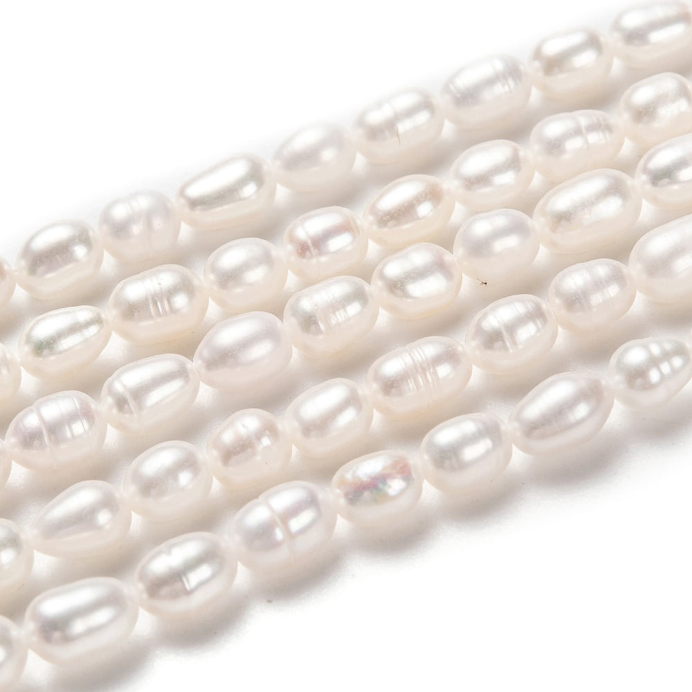 Cultured Freshwater Pearl Beads Strands Rice Bisque 6~9x4~5mm Hole: 0.5mm 45pcs/strand 14.37 inch(36.5cm)
