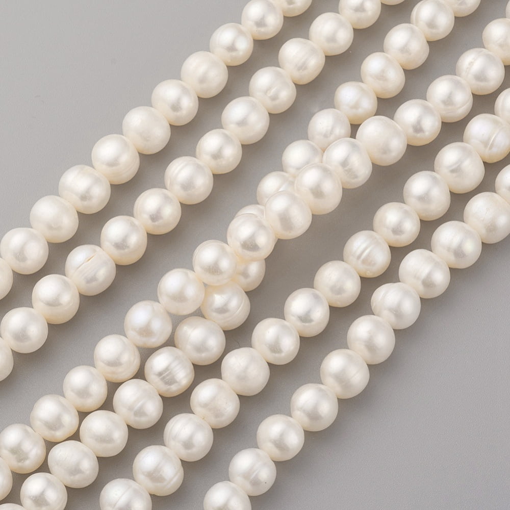 Cultured Freshwater Pearl Beads Strands Round Old Lace 8~9x7.5~8mm Hole: 0.5mm 49pcs/strand 14.5 inch(37cm)