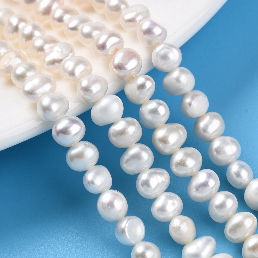 Cultured Freshwater Pearl Beads Strands Two Sides Polished Creamy White 5~6x4.5~5x 4.5~7mm Hole: 0.6mm about 33~34pcs/strand 6.89''(17.5cm)