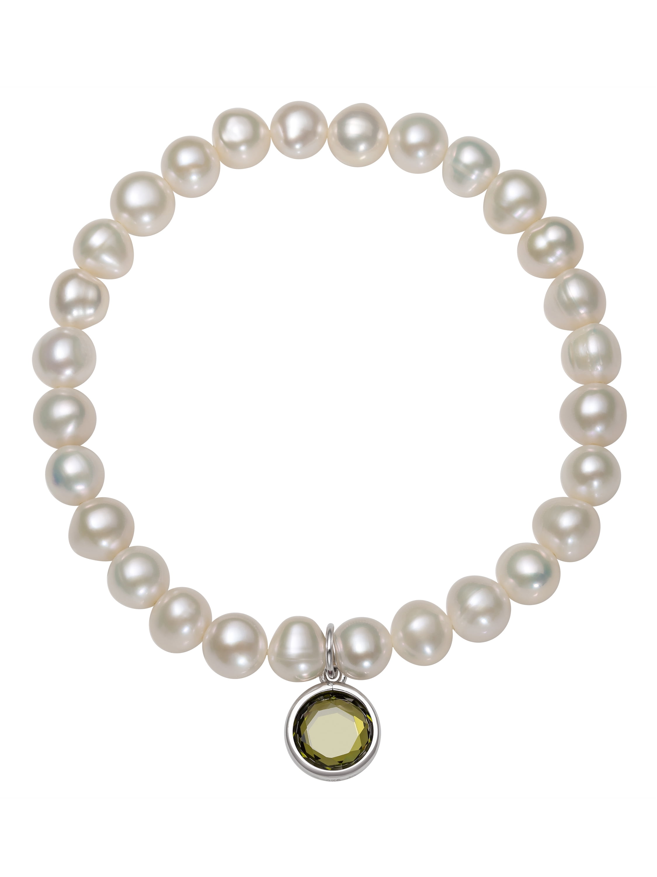 Cultured Freshwater Pearl and August Birthstone Cz Charm Bracelet, 7.5"