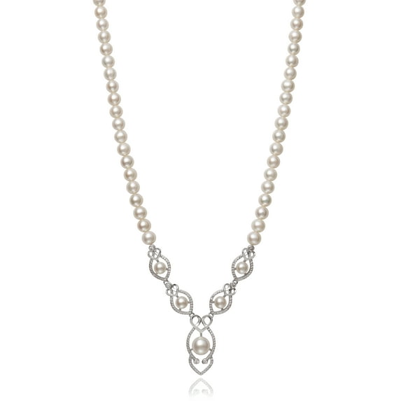 Cultured Freshwater Pearl and Cubic Zirconia Heart Single Strand Y-Necklace, 18”