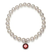 PEARLZZZ Cultured Freshwater Pearl and Cubic Zirconia January Birthstone Charm Bracelet, 7.5"