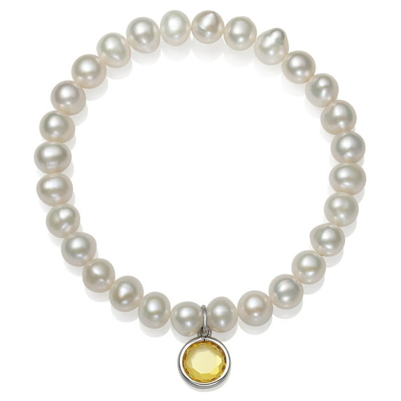 Cultured Freshwater Pearl and Cubic Zirconia November Birthstone Charm Bracelet, 7.5"