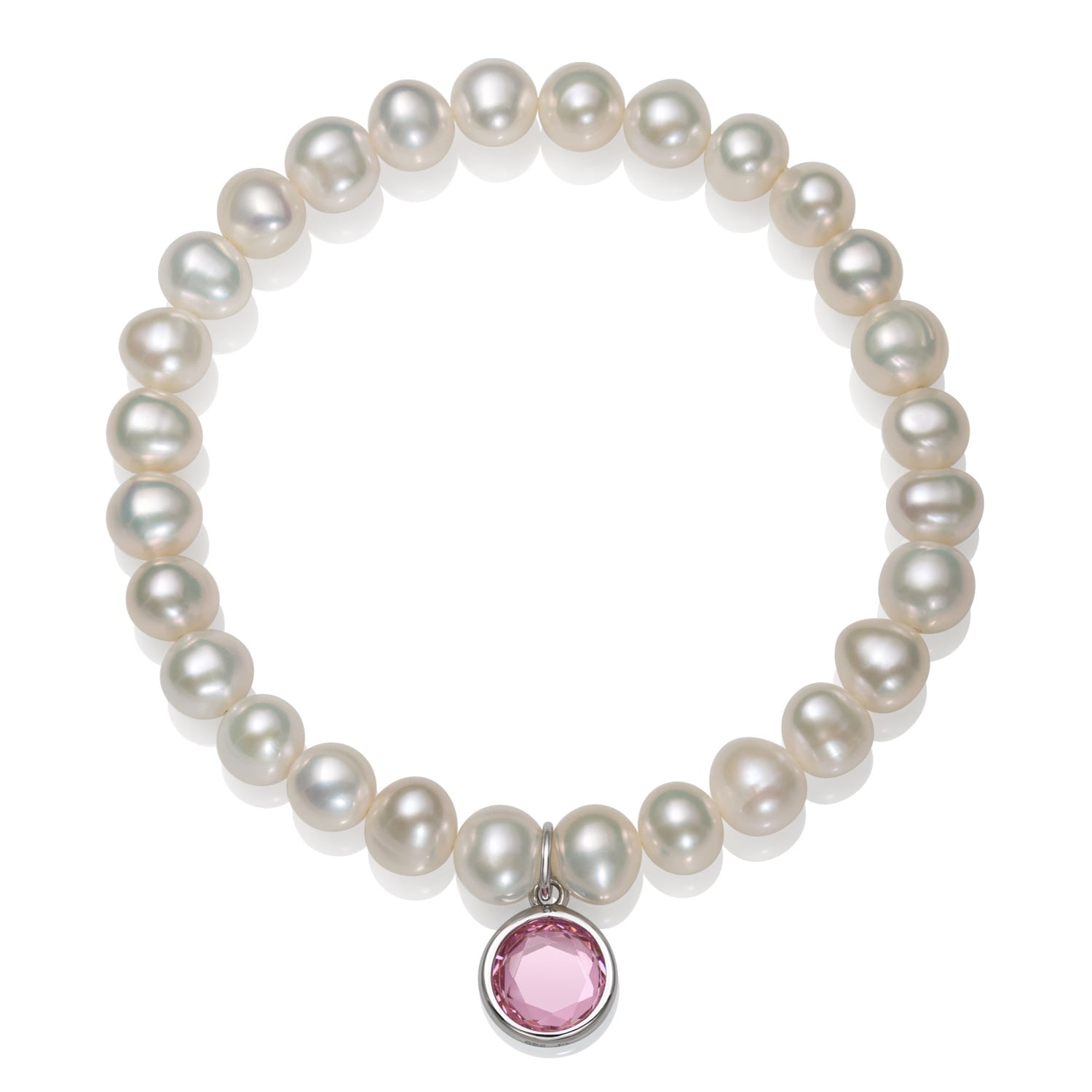 Pink and Green Cubic Zirconia CZ and Cultured Freshwater Pearl Charm Bracelet Sterling Silver Pink and Green Cubic Zirconia CZ and Cultured Freshwater Pearl Charm Bracelet Sterling Silver