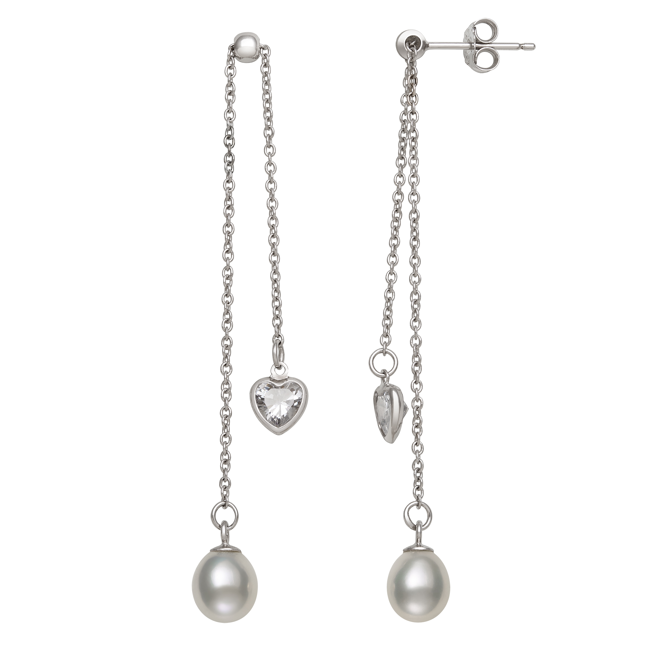 PEARLZZZ Cultured Freshwater Pearl and Cz Heart Adjustable Earrings