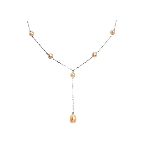 Cultured Freshwater Pink Pearl Lariat Necklace in Sterling Silver 16 Inches