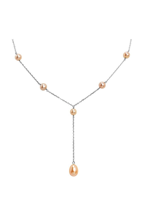 Cultured Freshwater Pink Pearl Lariat Necklace in Sterling Silver 16 Inches