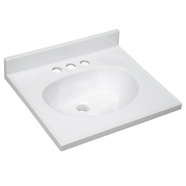 Cultured Marble Vanity Top – 19-Inch Single Bowl Sink 4-Inch Centerset with Integrated Backsplash – Reinforced Packaging – Solid White, Design House, 586172