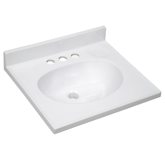 Design House Cultured Marble 19" x 17" Single Bowl Vanity Top with Centerset Mount and Backsplash, White