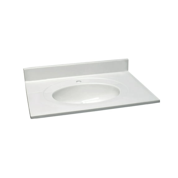 Design House Cultured Marble 31" x 22" Single Bowl Vanity Top with Single-Hole Mount and Backsplash, White