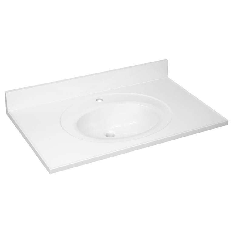 37 in. W x 19 in. D Cultured Marble Vanity Top in Solid White with Solid White Basin with 4 in. Faucet Spread 37 in. W x 19 in. D Cultured Marble Vanity Top in Solid White with Solid White Basin with 4 in. Faucet Spread