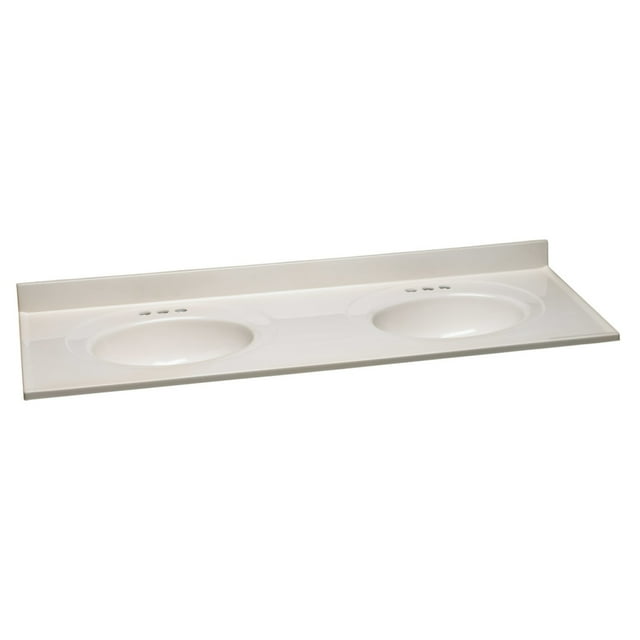 Cultured Marble Vanity Top – 61-Inch Double Bowl Sink 4-Inch Centerset with Integrated Backsplash – Reinforced Packaging – Ivory Swirl, Design House, 597401