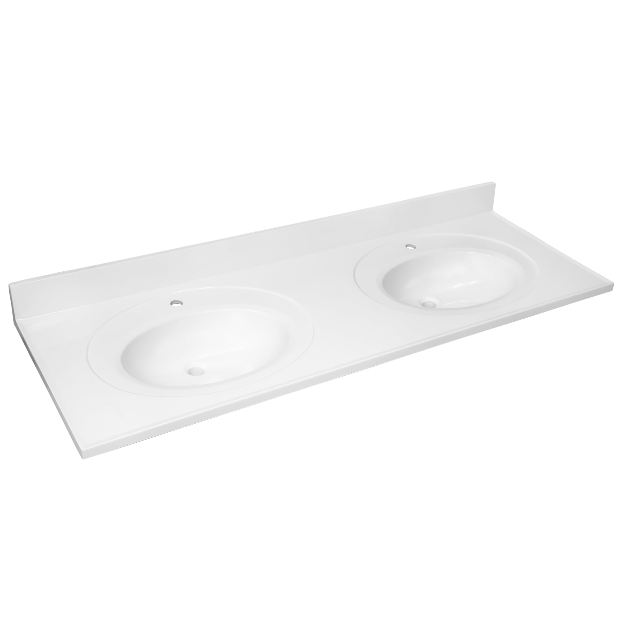 Solid White Cultured Marble Double Sink Vanity Top with Integrated Backsplash, 61-Inch