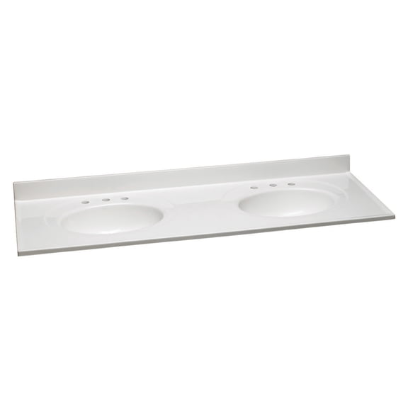 Design House Cultured Marble Double Sink 73" Vanity Top with Backsplash and Pre-Drilled Widespread Mounts, White