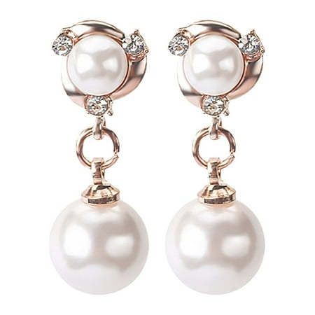 Cultured Pearl Earrings and Ear Clips for Women Silver Dangle Earring with Zirconia