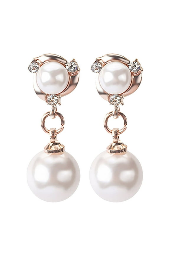 Cultured Pearl Earrings and Ear Clips for Women Silver Dangle Earring with Zirconia