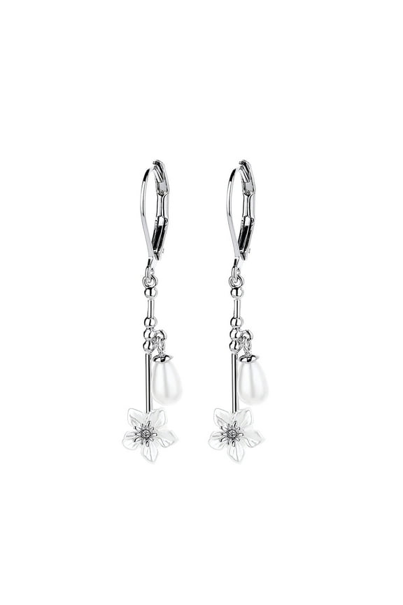 Cultured Pearl & Sterling Silver Floral Leverback Drop Earrings