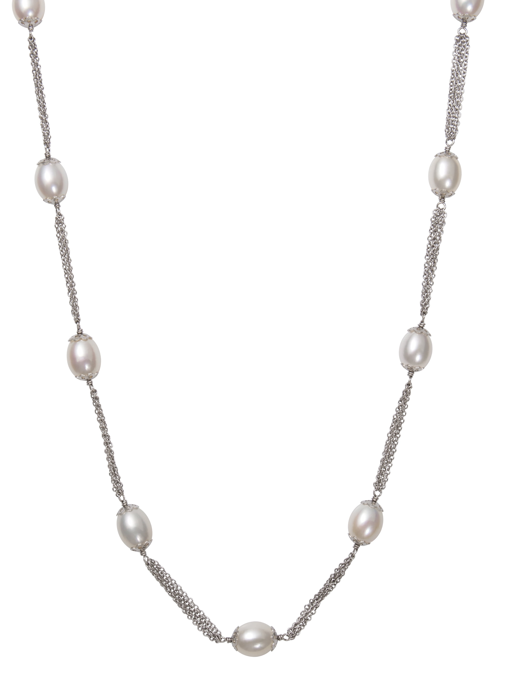 Cultured White Freshwater Pearl Sterling Silver Tin Cup Necklace, 18