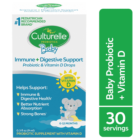Culturelle Baby Immune & Digestive Support Probiotic + Vitamin D Drops for Babies (0-12 Months), Gluten Free, Non-GMO, 9 mL