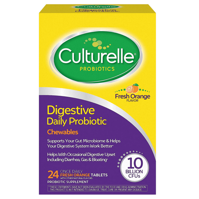 Culturelle Digestive Daily Probiotic Chewable Tablets for Digestive Health, Fresh Orange, 24 Count
