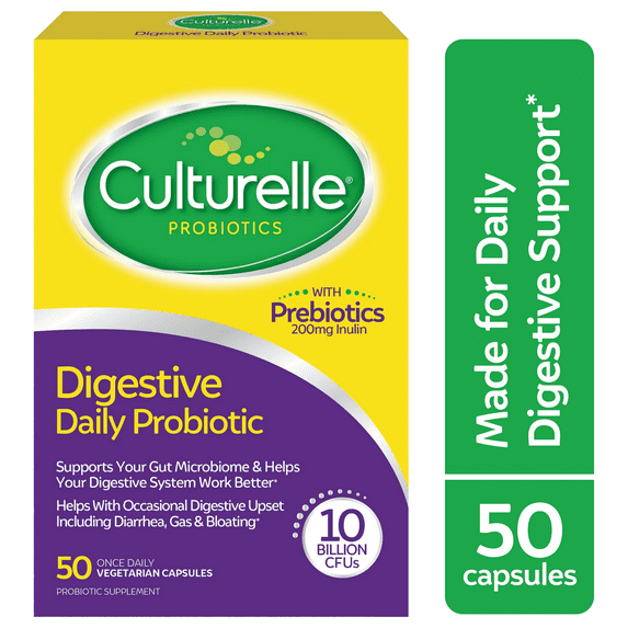 Culturelle Probiotics Digestive Support Daily Supplement, Made with Prebiotics, Promotes Gut Health for Adults, 50 Count