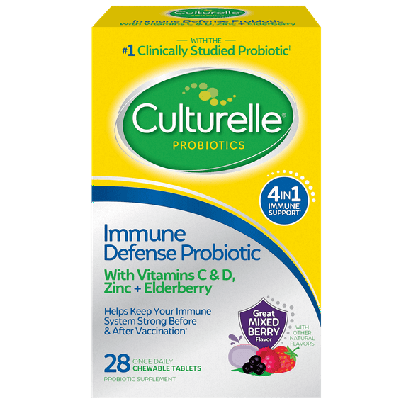 Culturelle Probiotics Immune Defense Daily Chewables Supplement, 4-in-1 Immune Support for Adults, Mixed Berry Flavor, 28 Count