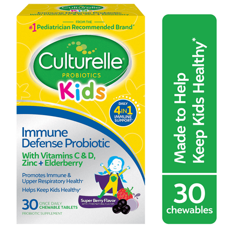 Culturelle Probiotics Kids Immune Defense Daily Chewables Supplement, 4-in-1 Immune Support for Children, Super Berry Flavor, 30 Count