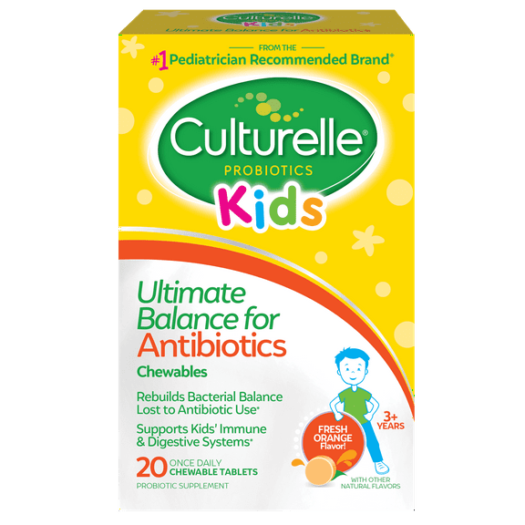 Culturelle Probiotics Kids Ultimate Balance Chewables Supplement, Supports Good Bacteria Balance & Immunity for Children, Fresh Orange Flavor, 20 Count