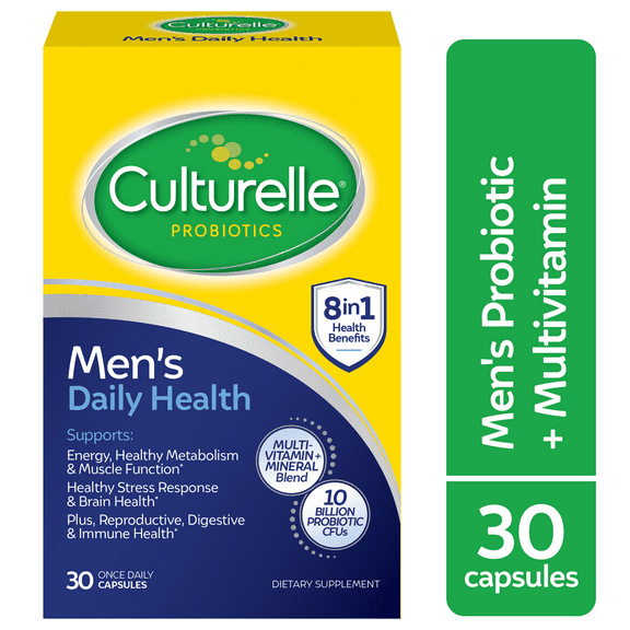 Culturelle Probiotics Men's Health Daily Supplement, Probiotic with Multivitamin + Mineral Blend, 8-in-1 Health Benefits for Males, 30 Count