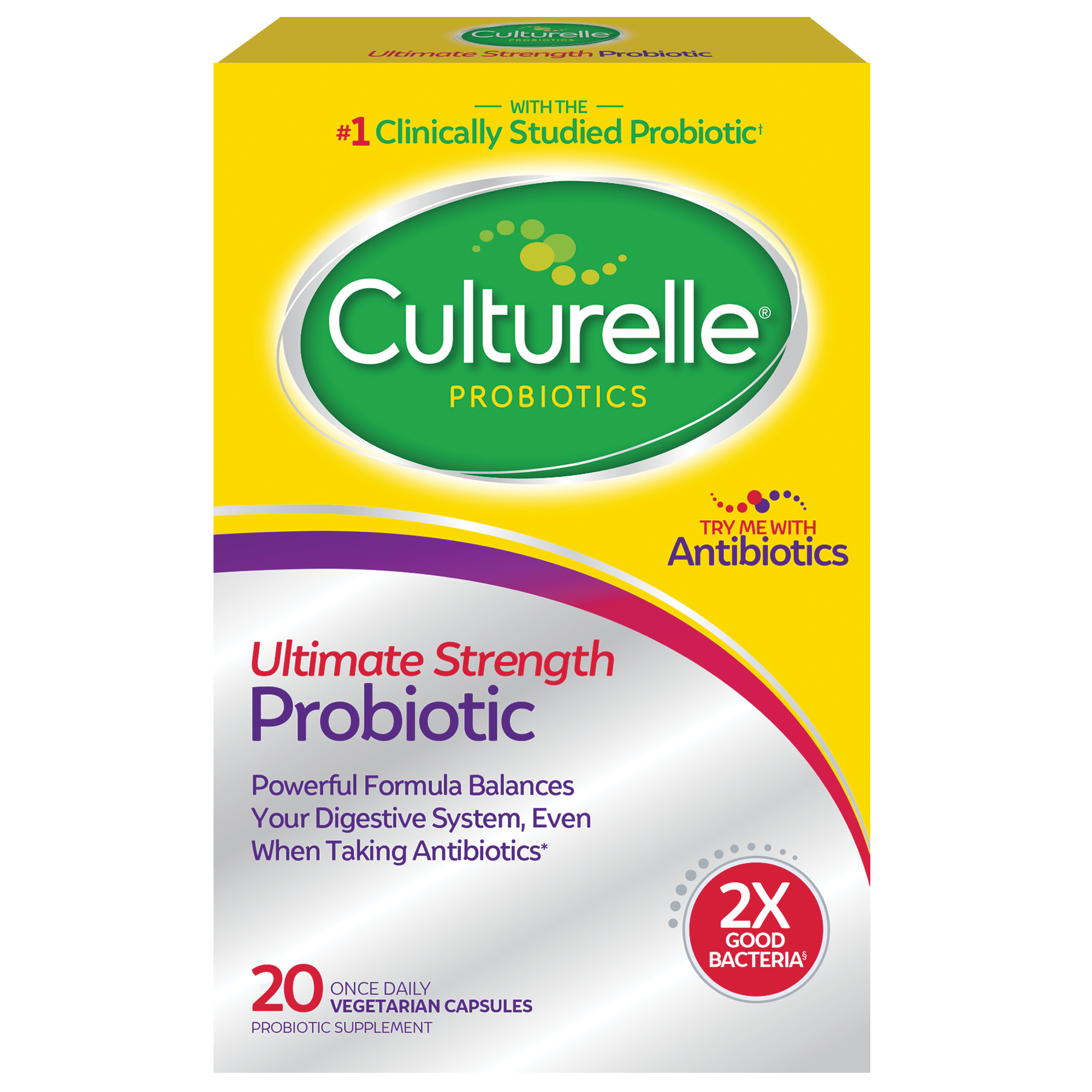 Culturelle Ultimate Strength Probiotic Capsules, Digestive Health for Men and Women, 20 Count - image 1 of 11