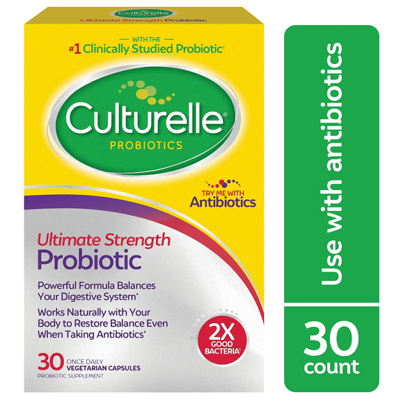 Culturelle Probiotics Ultimate Strength Probiotic Supplement, Balances Digestive & Gut Health for Adults, 30 Count