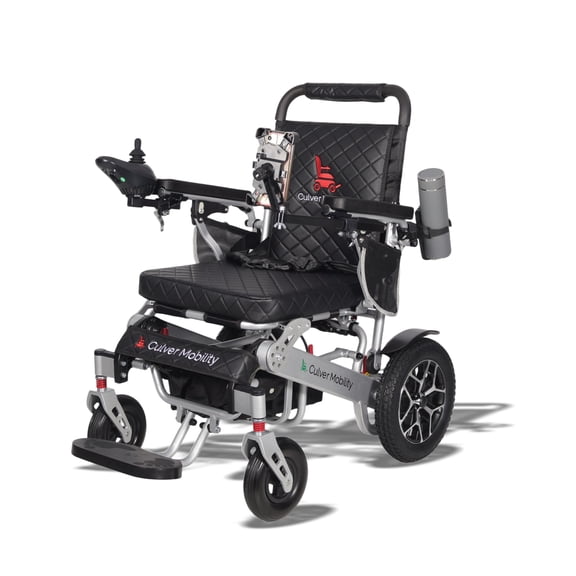 Culver Mobility Wolf Electric Wheelchair for Adults – Lightweight, Foldable, All-Terrain Power Wheelchair XL with Remote Control. Gift: Travel Bag, Cup Holder & Phone Holder (Black).
