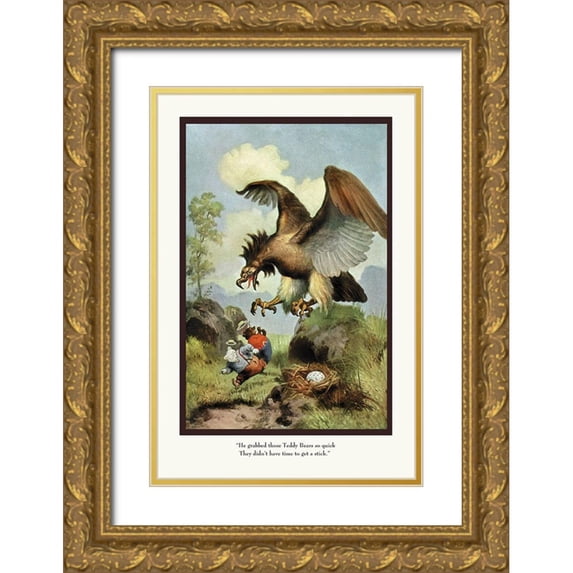 Culver, R.K. 13x18 Gold Ornate Wood Framed with Double Matting Museum Art Print Titled - Teddy Roosevelts Bears: Grabbed