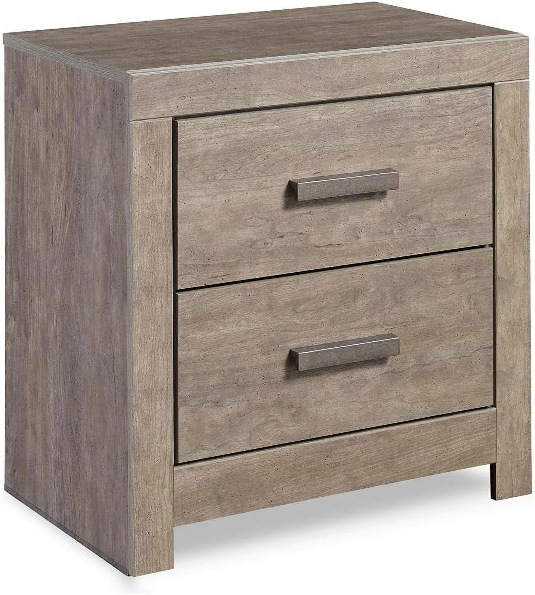 Modern Weathered Gray 2-Drawer Nightstand with USB Charging