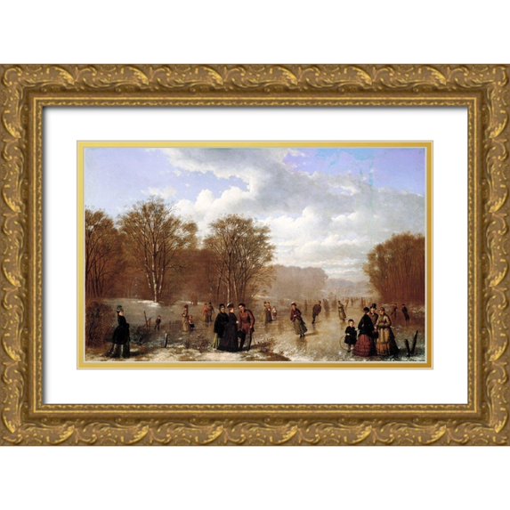 Culverhouse, Johan Mengels 14x10 Gold Ornate Wood Framed with Double Matting Museum Art Print Titled - Skating on the Wissahickon
