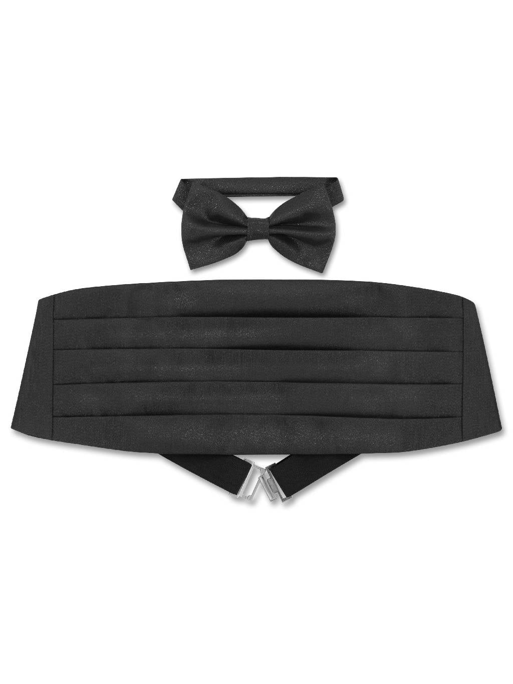Cumberbund & BowTie Solid BLACK Color METALLIC Design Men's Cummerbund Bow Tie Set