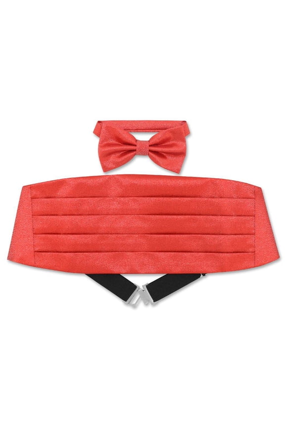Cumberbund & BowTie Solid RED Color METALLIC Design Men's Cummerbund Bow Tie Set