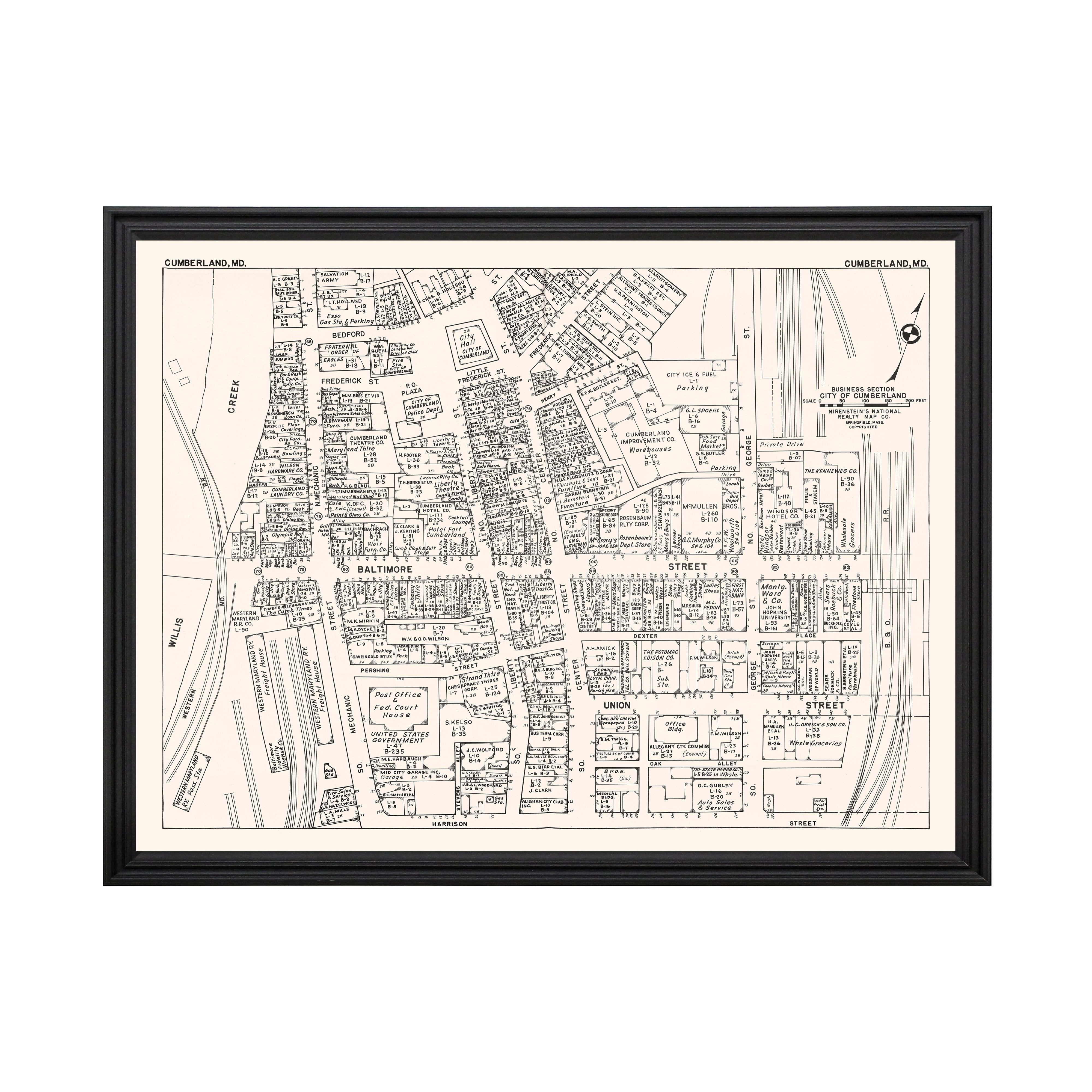 Cumberland Art, 1947 Vintage Map of Downtown Cumberland Maryland, MD History  Wall Decor Gift, Old Cumberland Map - 36\, image size:4000x4000