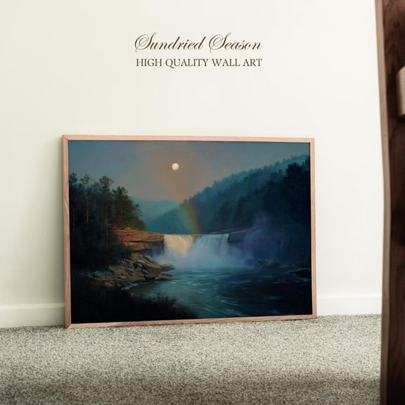 Cumberland Falls Kentucky Full Moon Waterfall Rainbow Mist Scenic Nature, Unframed Paper Poster 16x20in