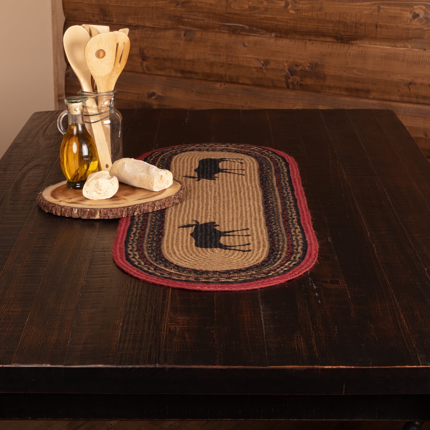 Cumberland Rustic Tan and Red Jute Table Runner 13x36