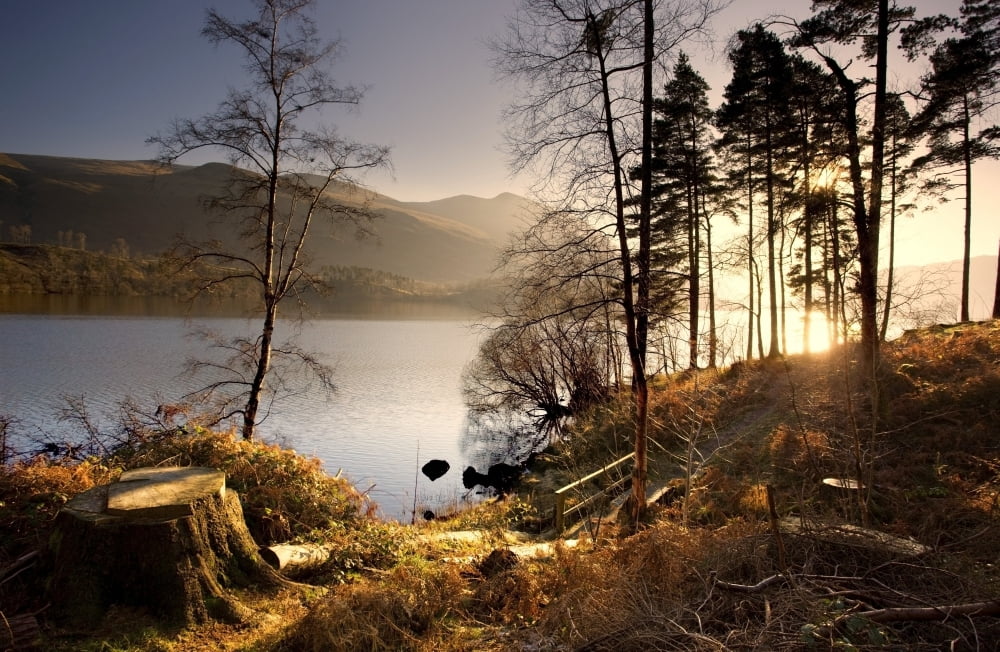 Cumbria England Lake Scenic At Sunrise Canvas Art - John Short Design Pics (18 x 11)