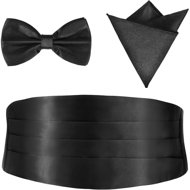 Cummerbund and Bow Tie Set, Adjustable Solid Color Tuxedo Cummerbund