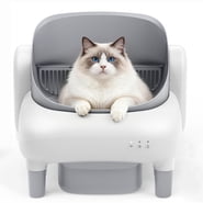 Self Cleaning Litter Box, 95 L Automatic Cat Litter Box Self Cleaning for Multiple Cats, with Safety Protection, App Control, 1 Roll Garbage Bags, White & Grey