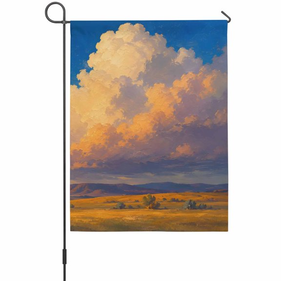 Cumulus Cloud Garden Flag 12 x 18 Inches, Rustic Country Golden Field Mountain Range Landscape Weather Proof Outdoor Patio Flags Double Sided Small Garden Decoration for Yard Outside Home