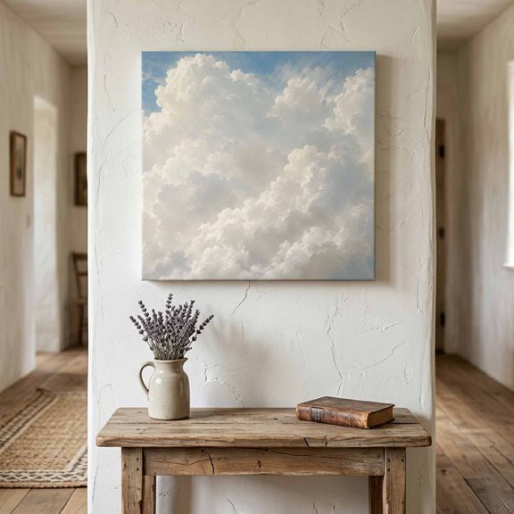 Cumulus Clouds Canvas Wall Art for Living Room Bedroom Bathroom, Summer Dreamy Sky Blue Airy Dreamy Modern Canvas Art Wall Decor, Artwork for Walls Home Office Decor, 8"x8"