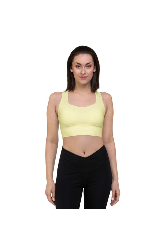 Cumulus Sports Bra, Ladies Light Yellow Sports Bra with Lining, Women Light Yellow Sports Bra with Removable Padding
