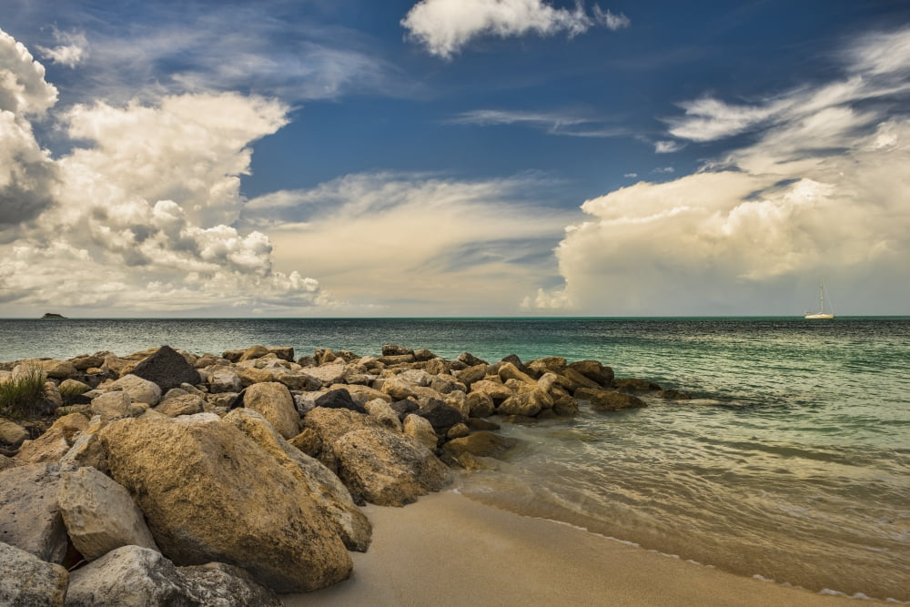 Cumulus clouds over Dickenson Bay St Johns Antigua West Indies Canvas Art - F M Kearney Design Pics (36 x 24)