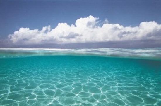 Cumulus clouds over sea Aqua Canvas Art - Panoramic Images (24 x 16)