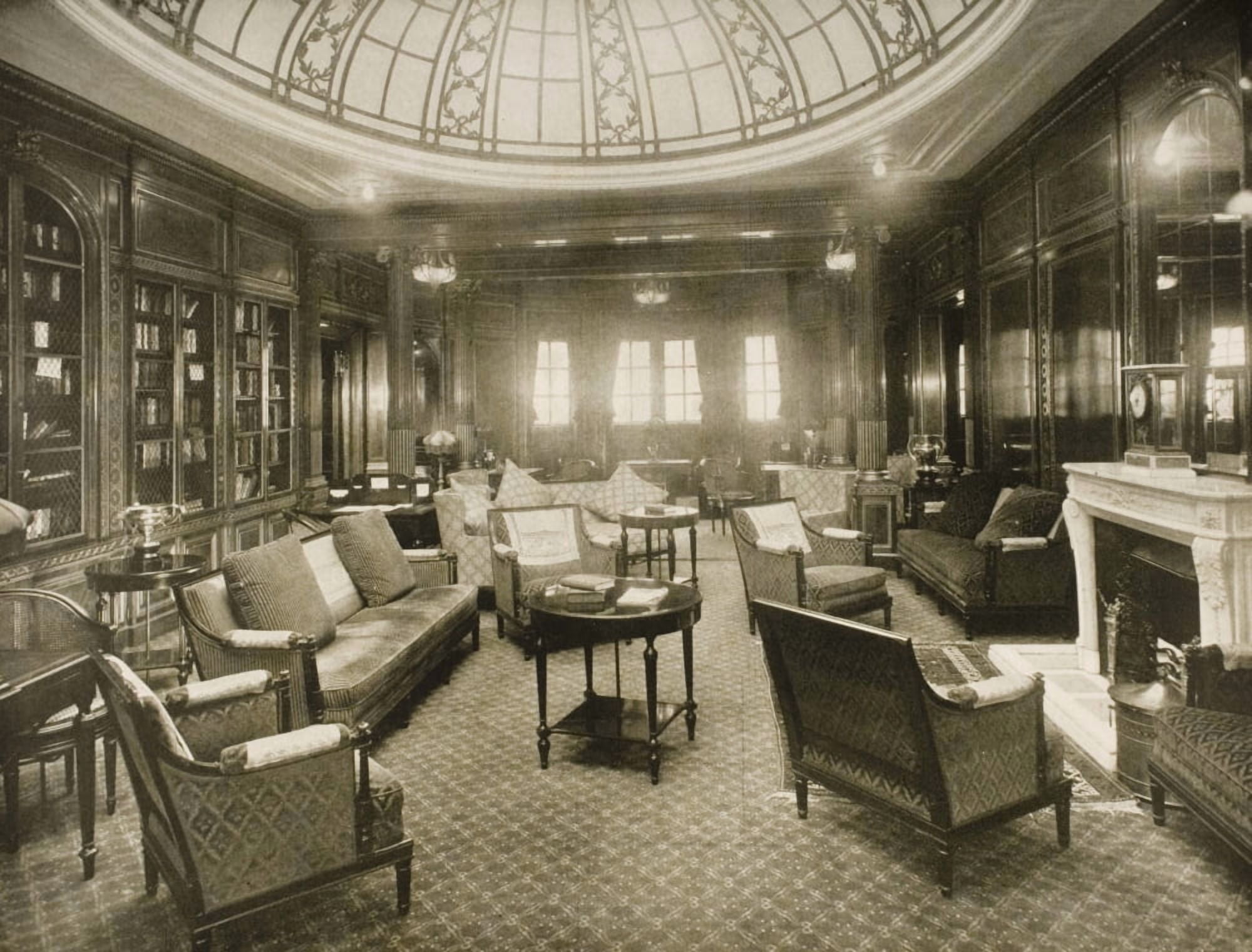 Cunard Line Promotional Brochure For Mauretania Circa 1930 The Library And Writing Room Canvas Art - Ken Welsh Design Pics (16 x 12)