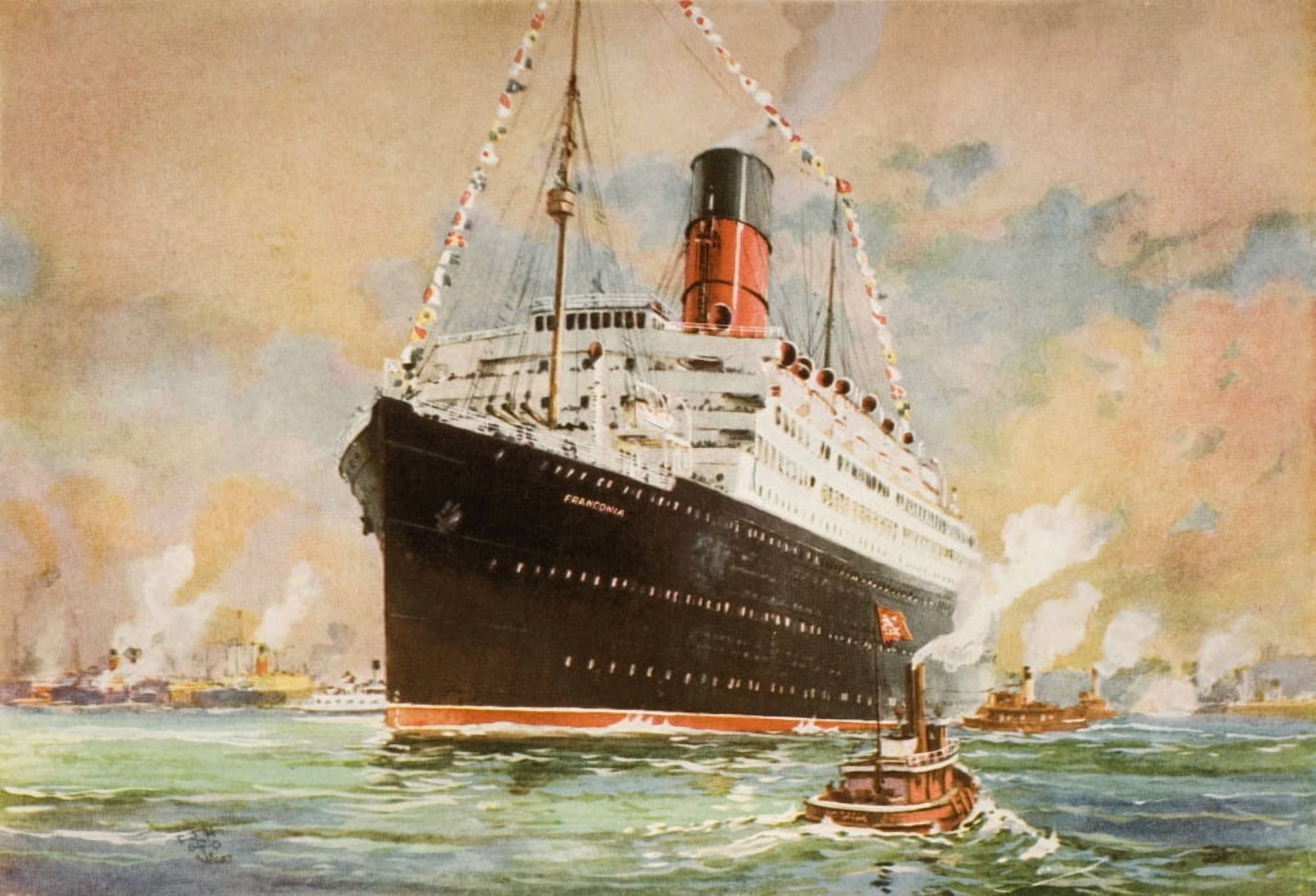 Cunard Line Promotional Brochure For The Franconia Circa 1926-1930 The Ship At Sea Canvas Art - Ken Welsh Design Pics (34 x 24)